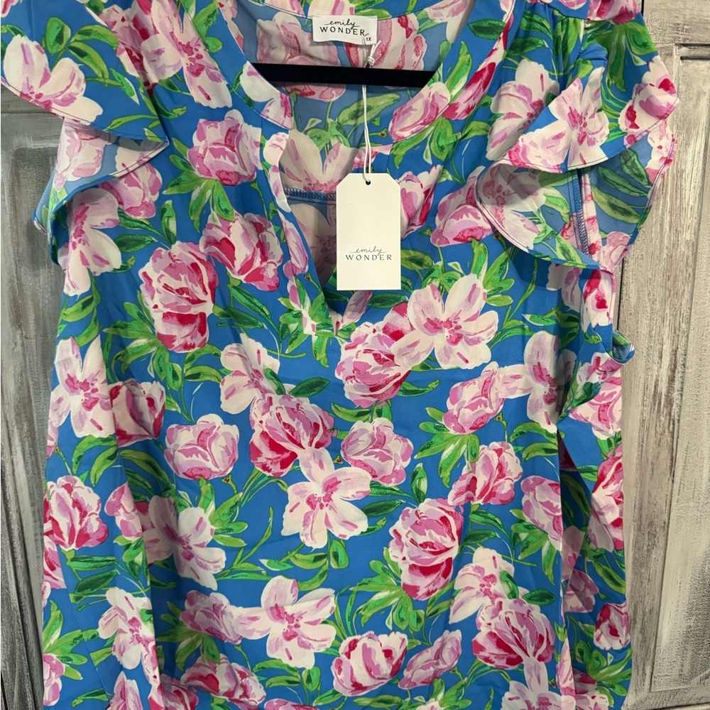 NWT- Women’s Boutique Floral Blue and Pink Women's Top